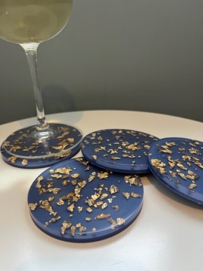 Blue and gold resin coasters