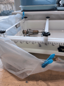 Resiners table mould with plastic protective sheeting